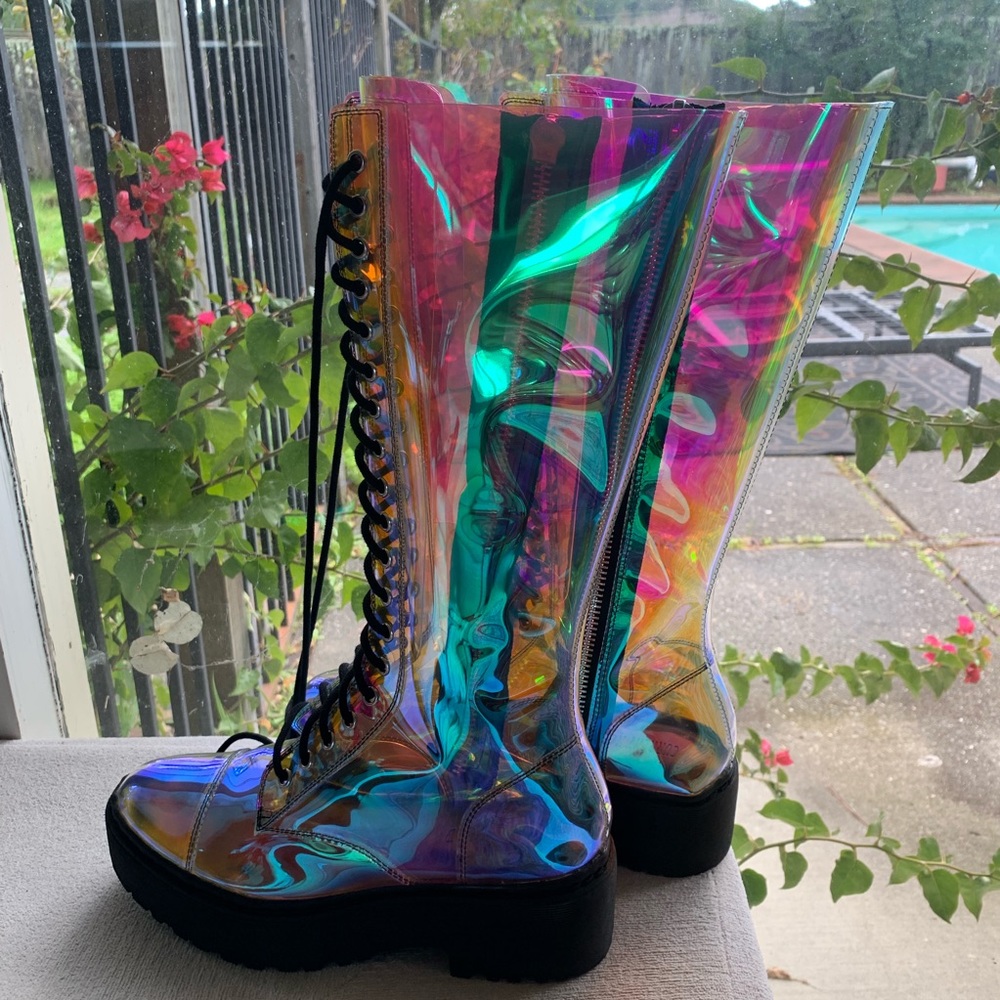 NIB 🦋Holographic Lace Up Knee Boots🦋 - Picture 4 of 6